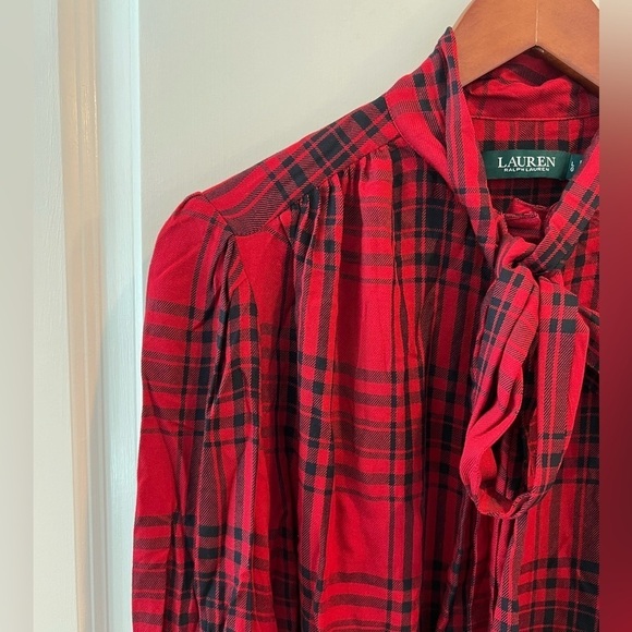 Lauren Ralph Lauren Red Klaryce Plaid Button-Down Blouse Size L NWT - Picture 7 of 16
